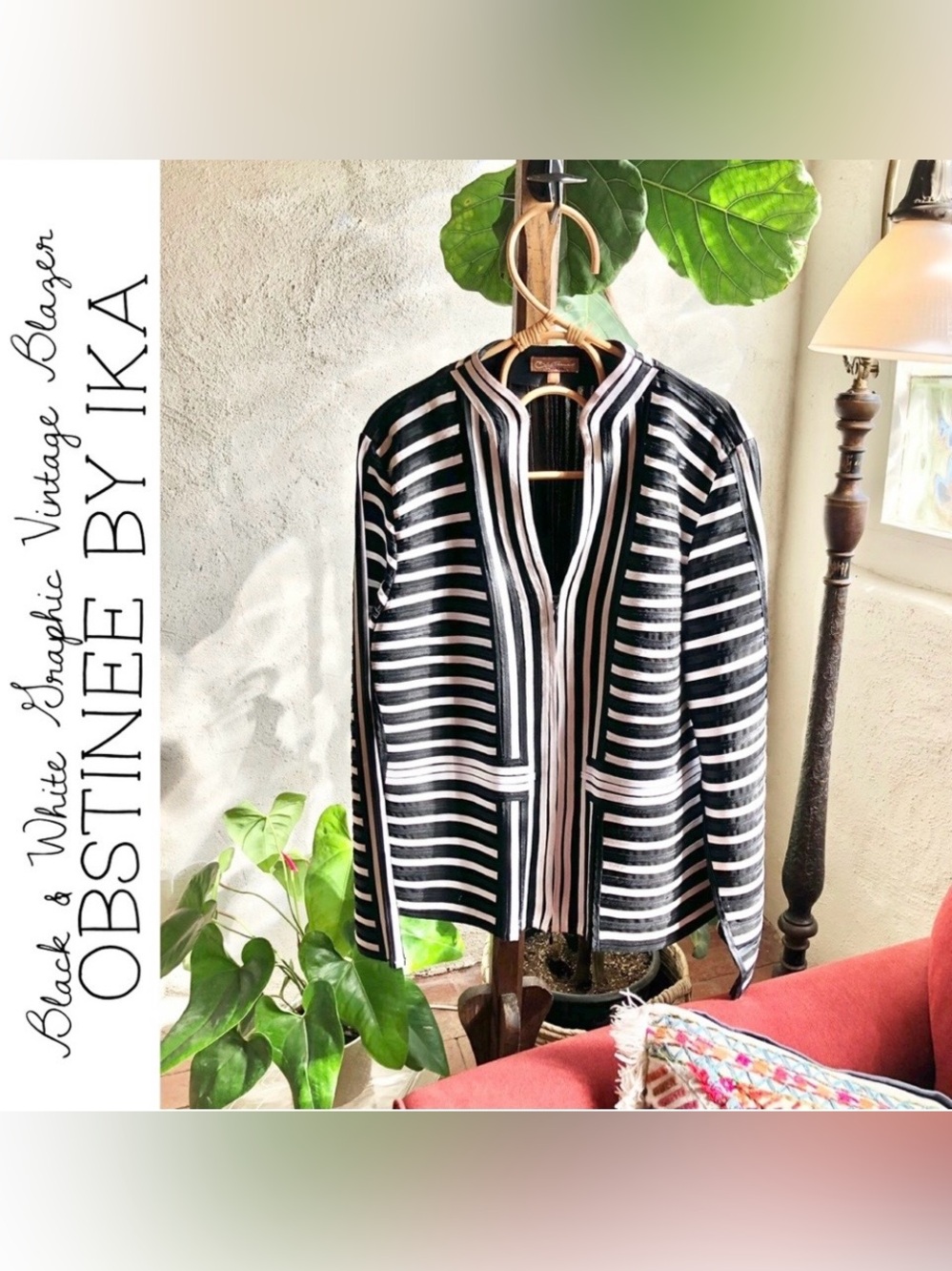 Vintage Obstinee by IKA Black & White Graphic Blazer